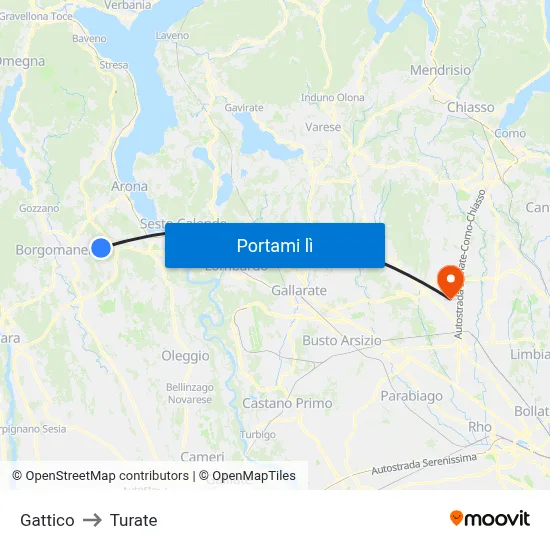 Gattico to Turate map