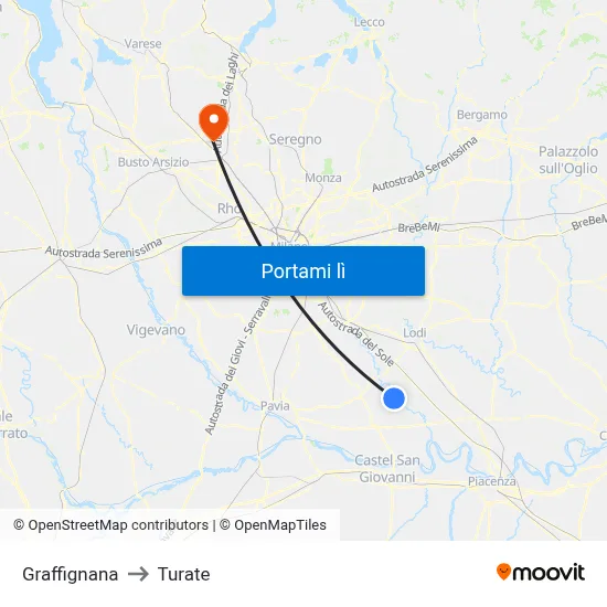 Graffignana to Turate map