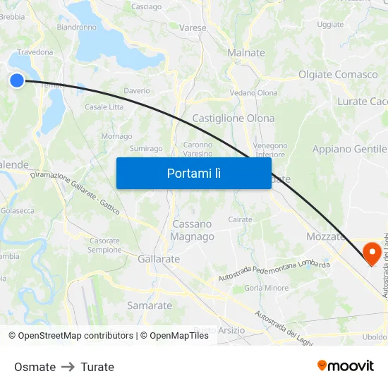 Osmate to Turate map