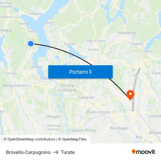 Brovello-Carpugnino to Turate map