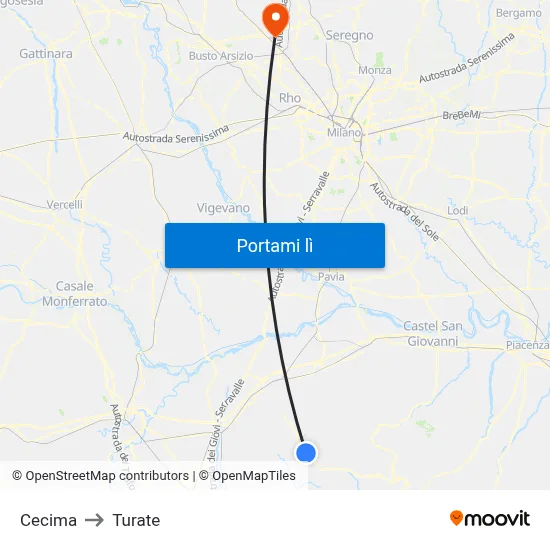 Cecima to Turate map