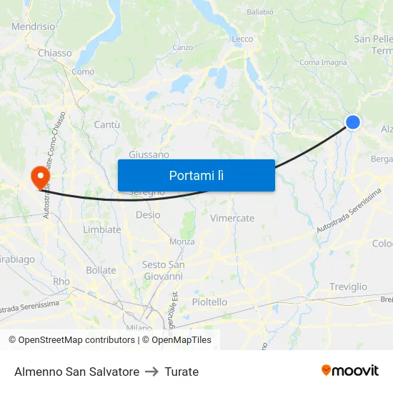 Almenno San Salvatore to Turate map