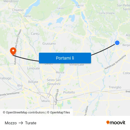 Mozzo to Turate map