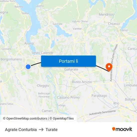 Agrate Conturbia to Turate map