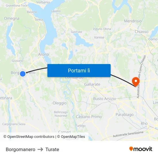Borgomanero to Turate map