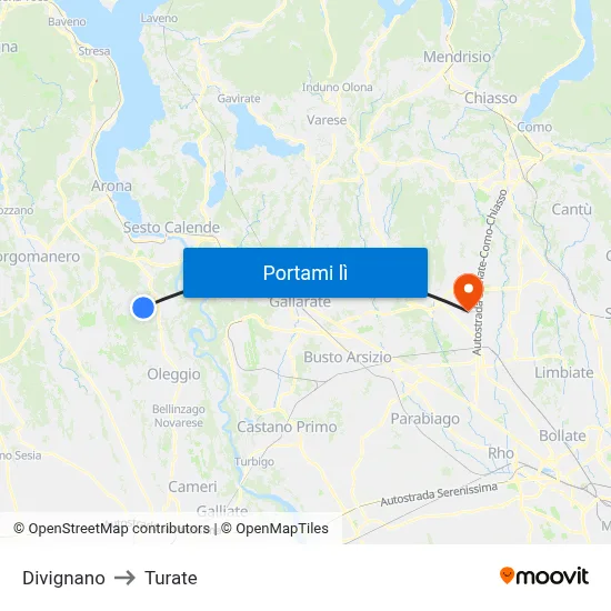 Divignano to Turate map