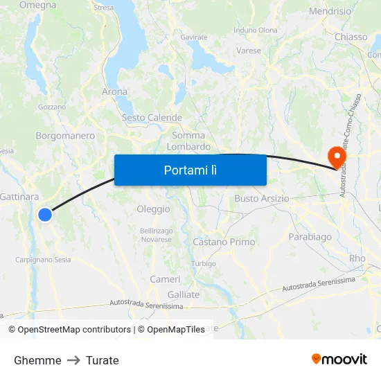 Ghemme to Turate map
