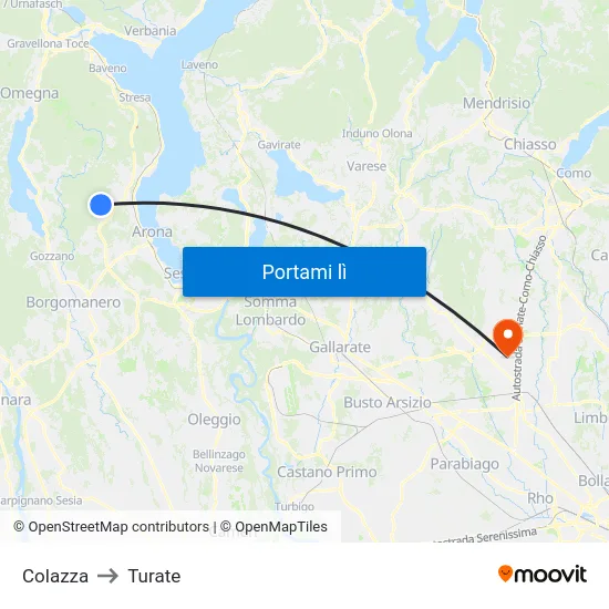 Colazza to Turate map