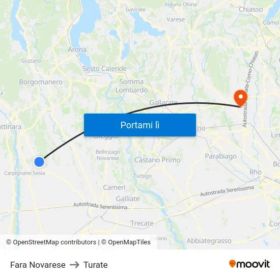 Fara Novarese to Turate map
