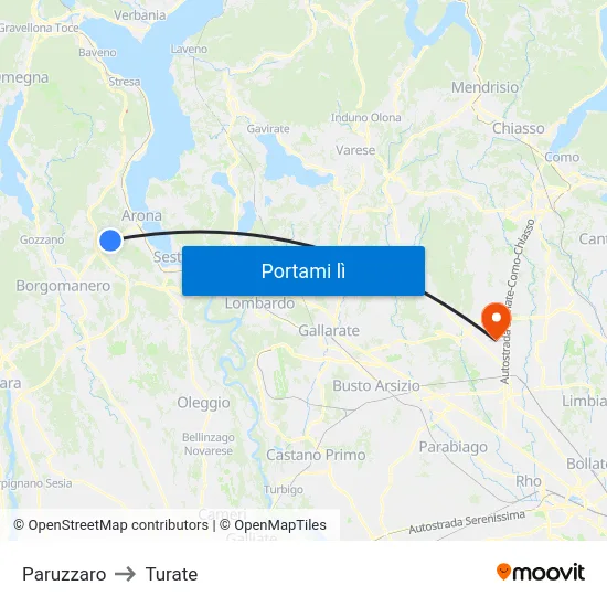 Paruzzaro to Turate map