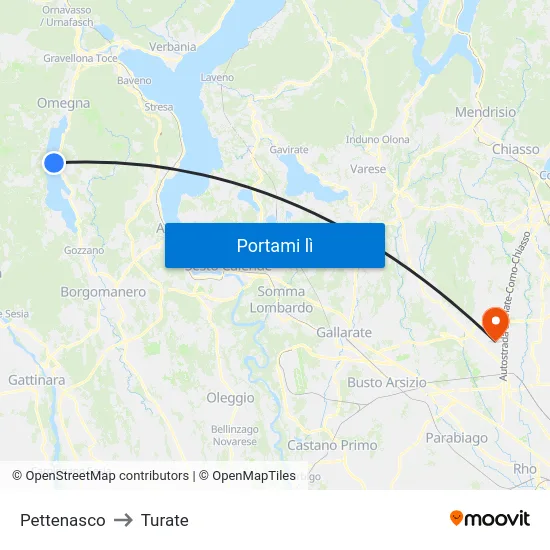 Pettenasco to Turate map