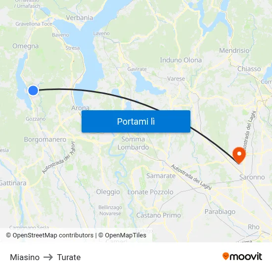 Miasino to Turate map