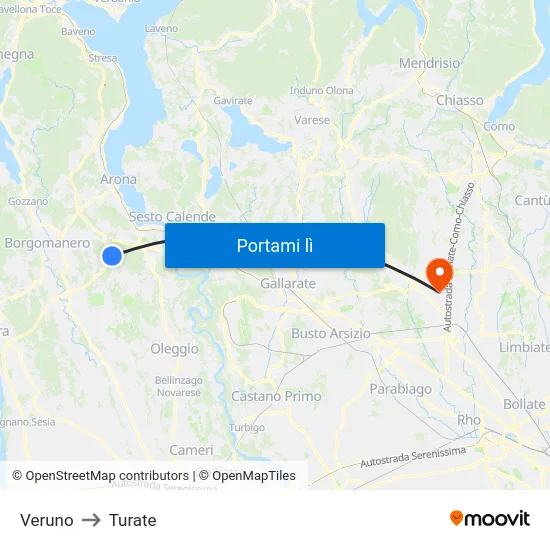 Veruno to Turate map