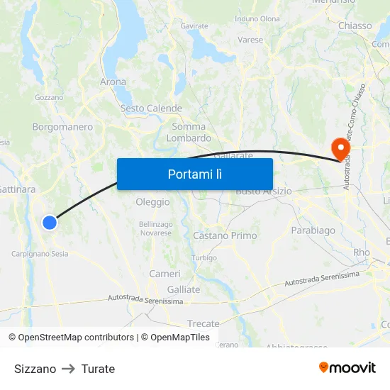 Sizzano to Turate map