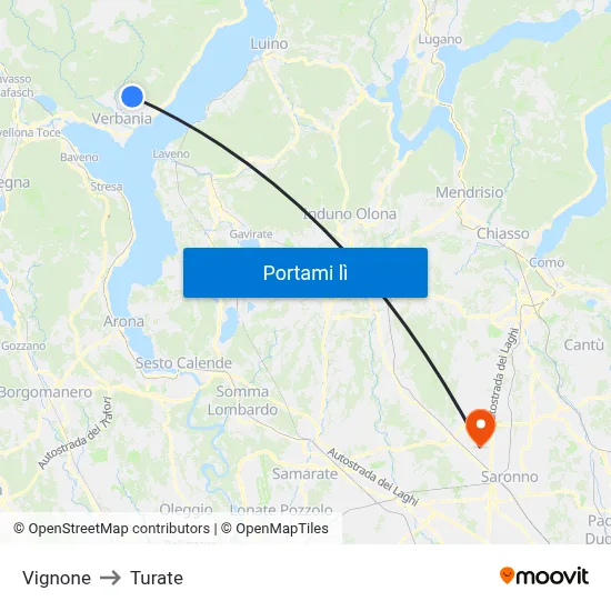 Vignone to Turate map