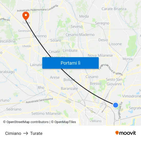 Cimiano to Turate map