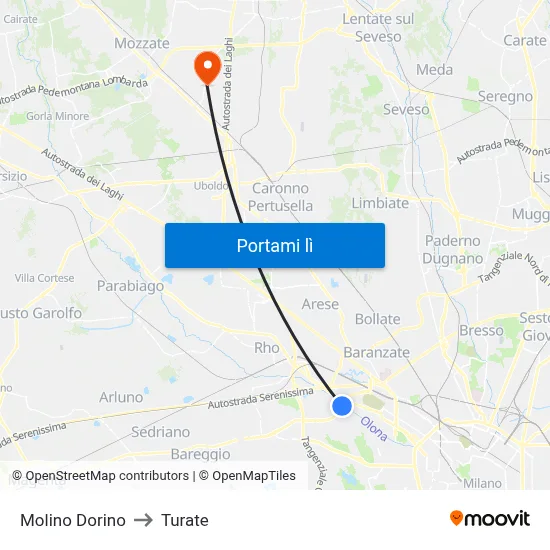 Molino Dorino to Turate map