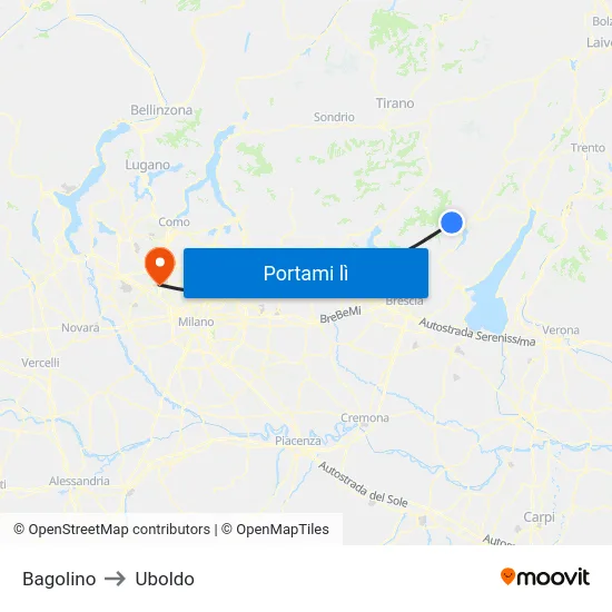 Bagolino to Uboldo map