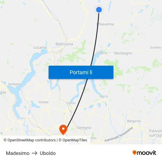Madesimo to Uboldo map