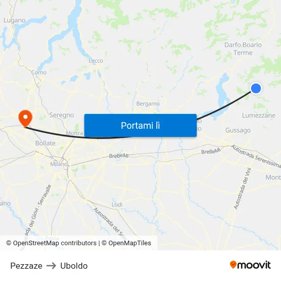 Pezzaze to Uboldo map