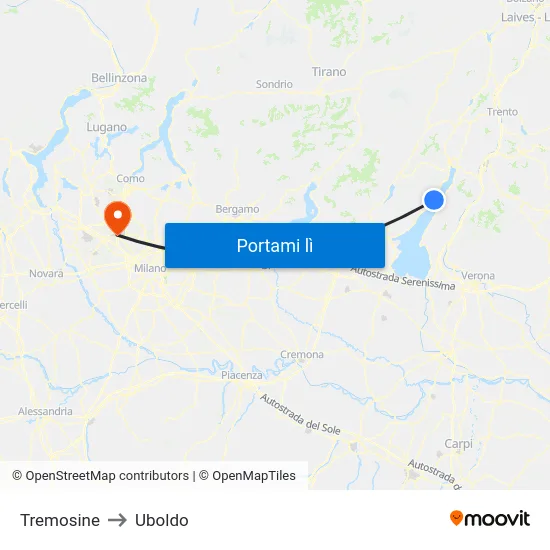 Tremosine to Uboldo map