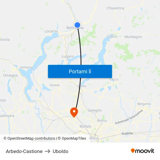 Arbedo-Castione to Uboldo map