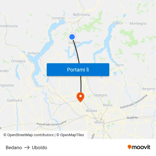 Bedano to Uboldo map
