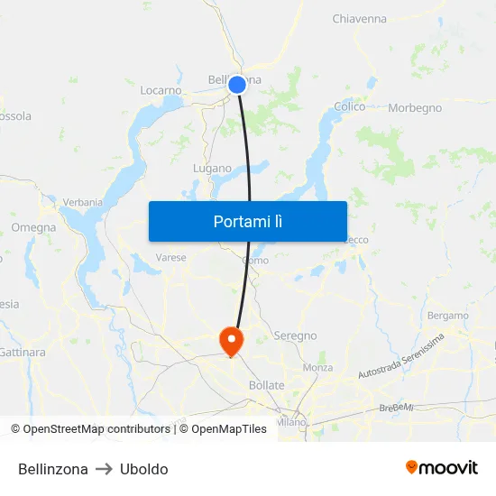Bellinzona to Uboldo map