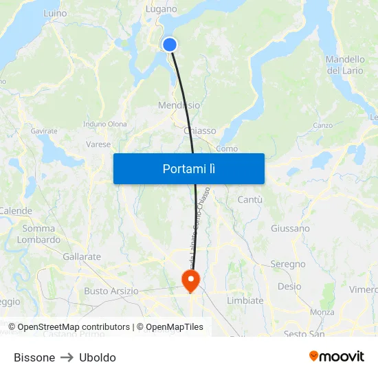Bissone to Uboldo map
