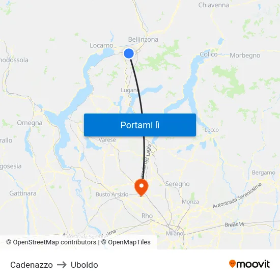 Cadenazzo to Uboldo map
