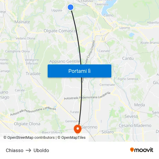 Chiasso to Uboldo map