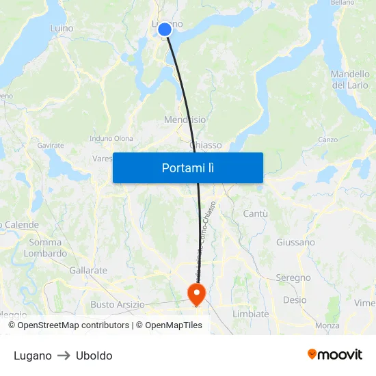 Lugano to Uboldo map