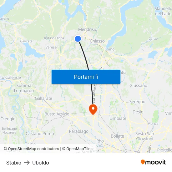 Stabio to Uboldo map