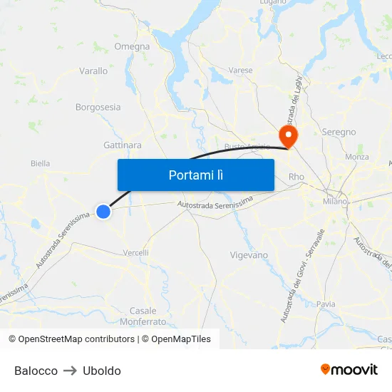 Balocco to Uboldo map