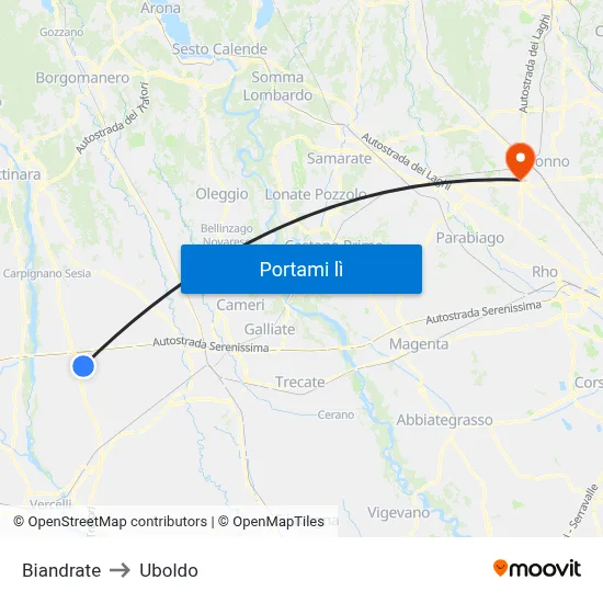 Biandrate to Uboldo map