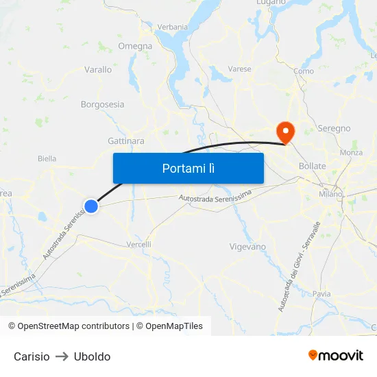 Carisio to Uboldo map