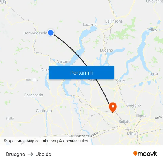 Druogno to Uboldo map