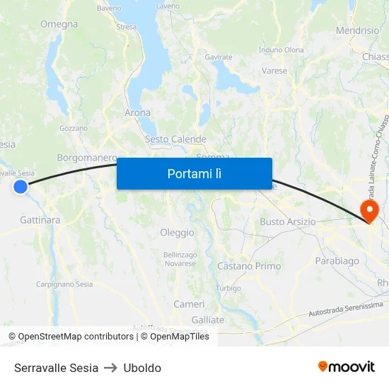 Serravalle Sesia to Uboldo map