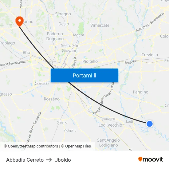 Abbadia Cerreto to Uboldo map