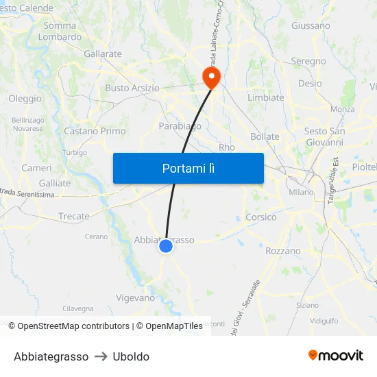 Abbiategrasso to Uboldo map
