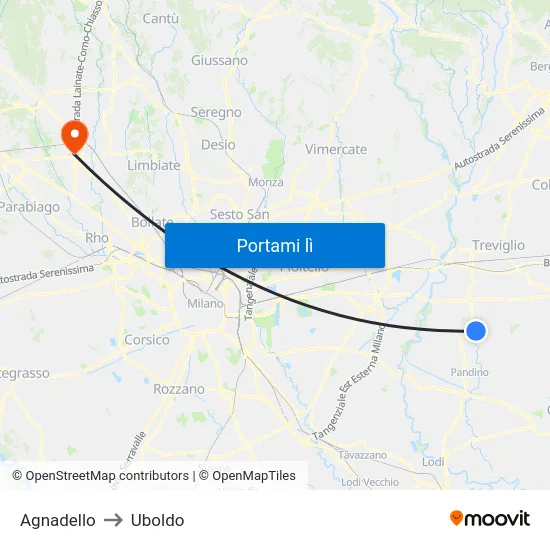 Agnadello to Uboldo map