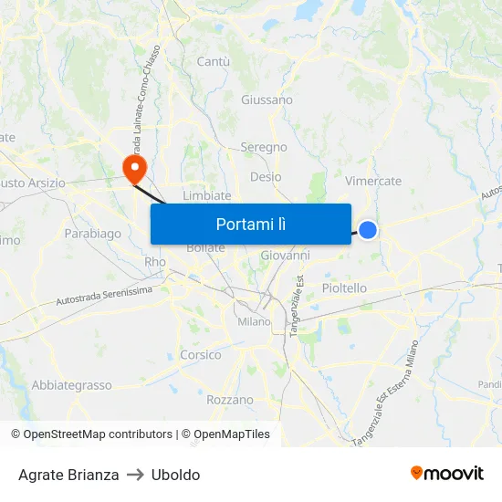 Agrate Brianza to Uboldo map