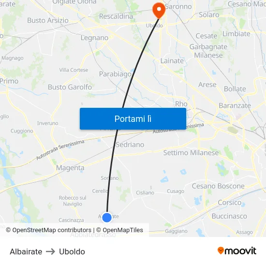 Albairate to Uboldo map