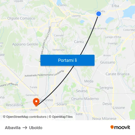 Albavilla to Uboldo map
