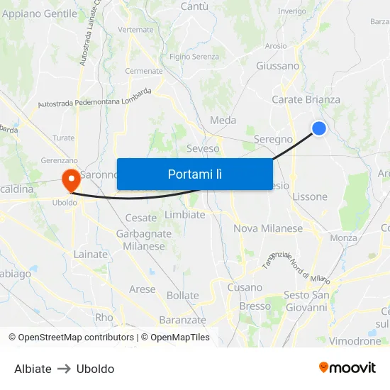 Albiate to Uboldo map
