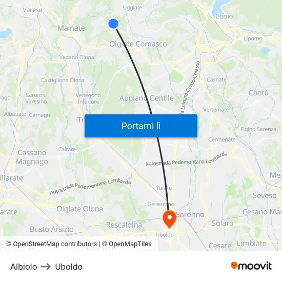 Albiolo to Uboldo map