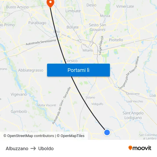 Albuzzano to Uboldo map