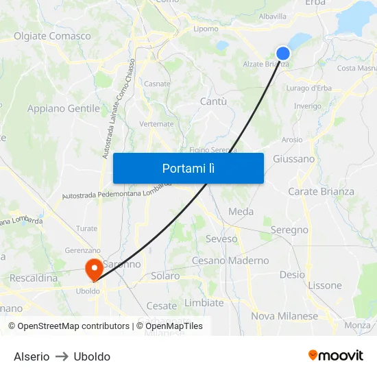 Alserio to Uboldo map