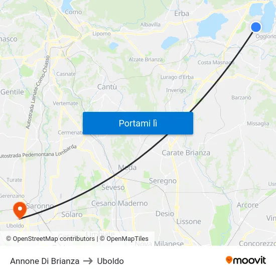 Annone Di Brianza to Uboldo map