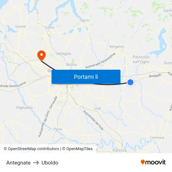 Antegnate to Uboldo map